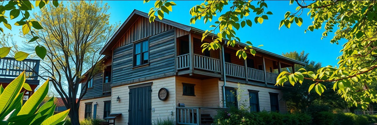 Charming vintage building at Albatross Ridge Wines, surrounded by nature.