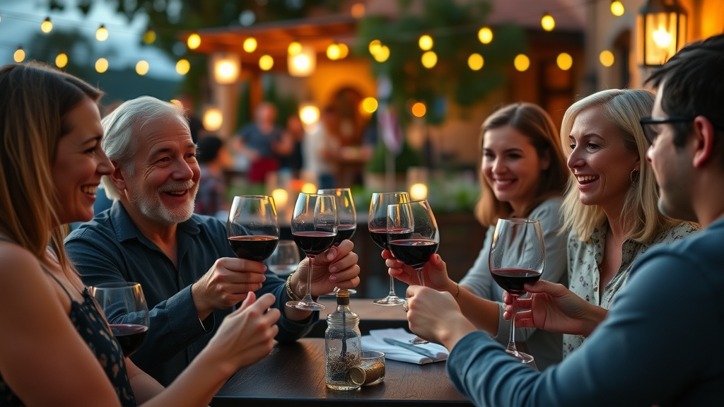 Estate grown Cabernet being enjoyed at a winery evening event.