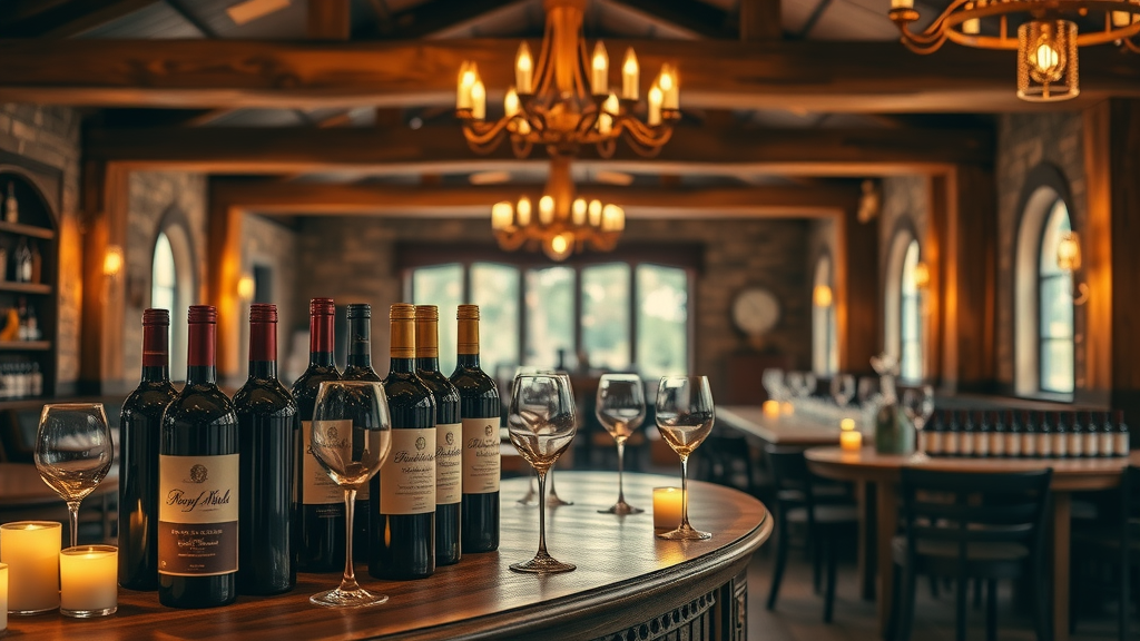 Bordeaux wine tasting room with elegant bottles on display