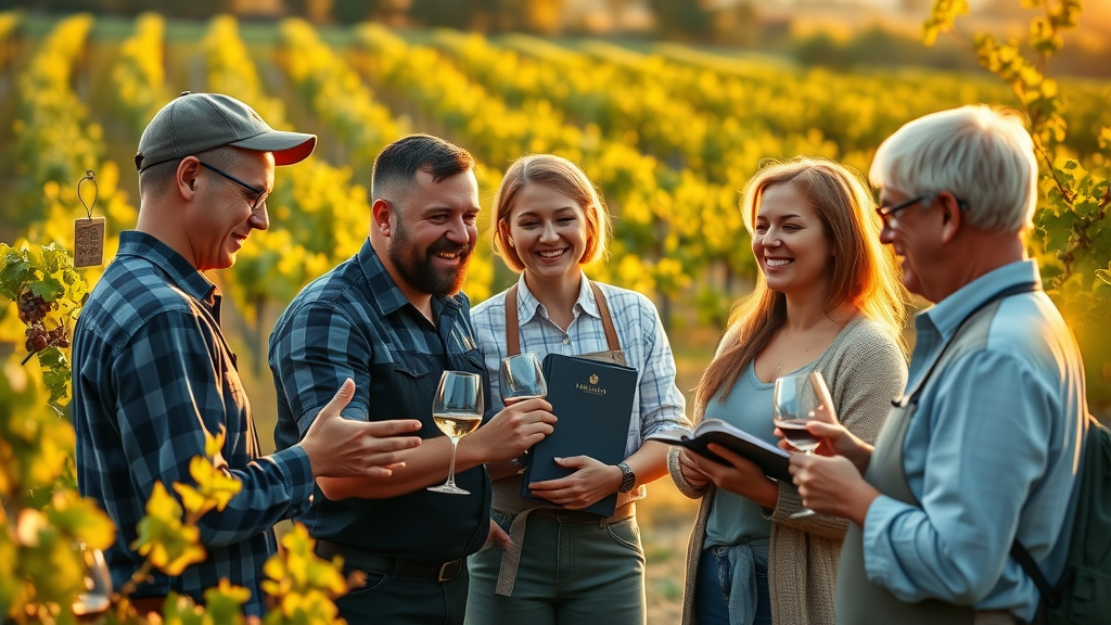 Vineyard staff sharing stories with guests during event.