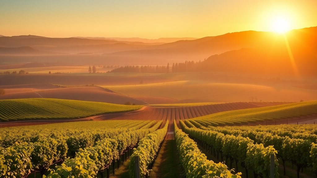 Serene Carmel Valley vineyard at sunset showcasing Albatross Ridge Wines.
