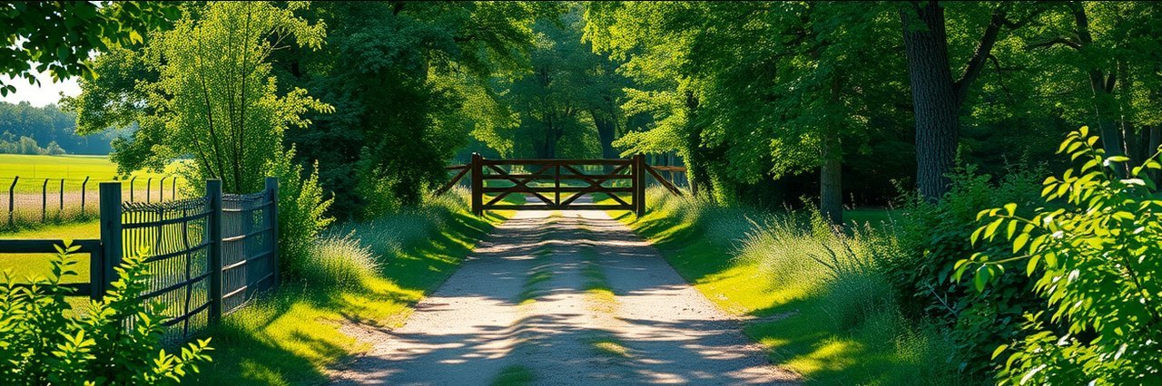 Carmel Valley woodland path leading to a gate, highlighting a peaceful setting.