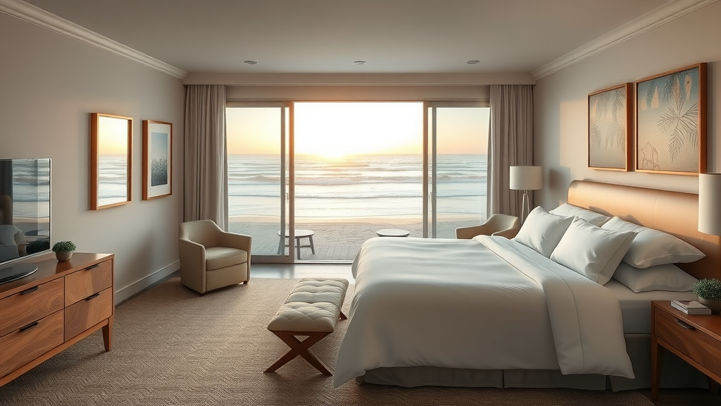 Stylish Monterey beachfront tribute portfolio hotel room at sunset