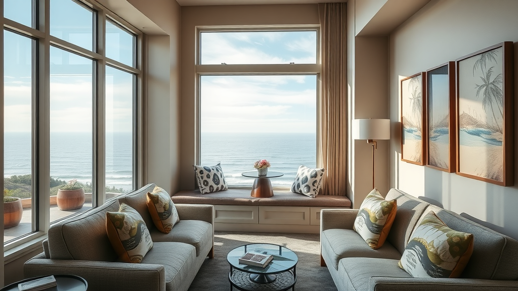 Refined tribute portfolio hotel guestroom with Monterey coastline views