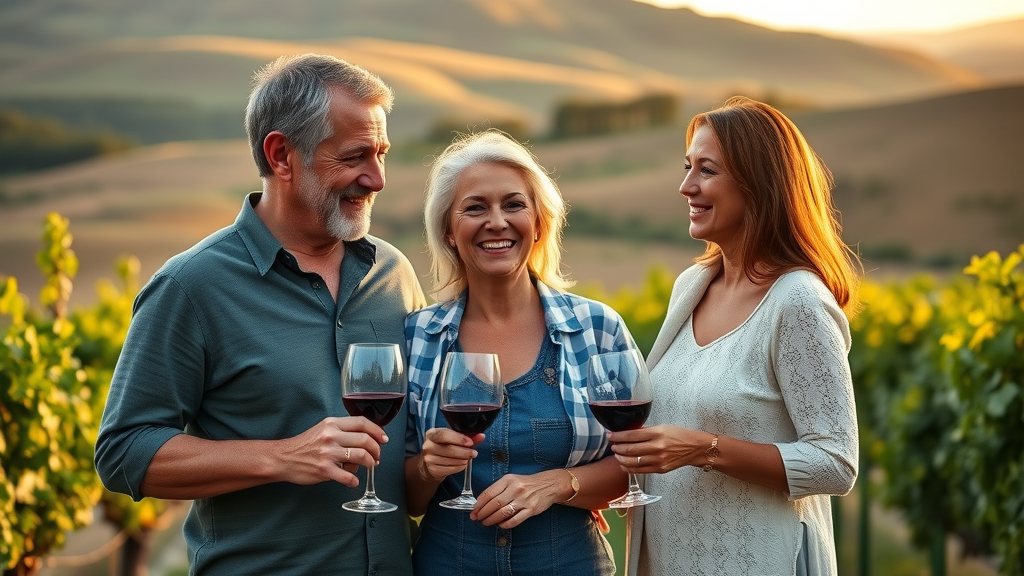 Winemaker family in vineyard of a boutique family winery.