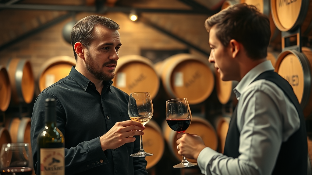 Sommelier guiding wine tasting at Georis Winery