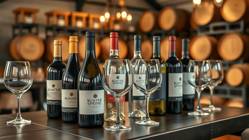 Bunter Spring wine bottles on a tastefully arranged table setting.