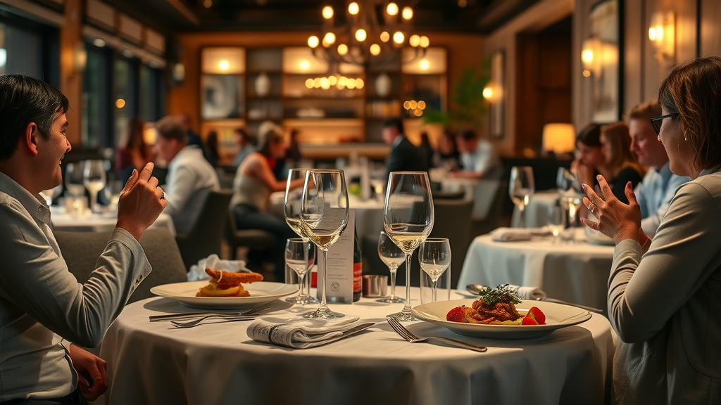 Monterey restaurant diners enjoying gourmet wine-paired meal