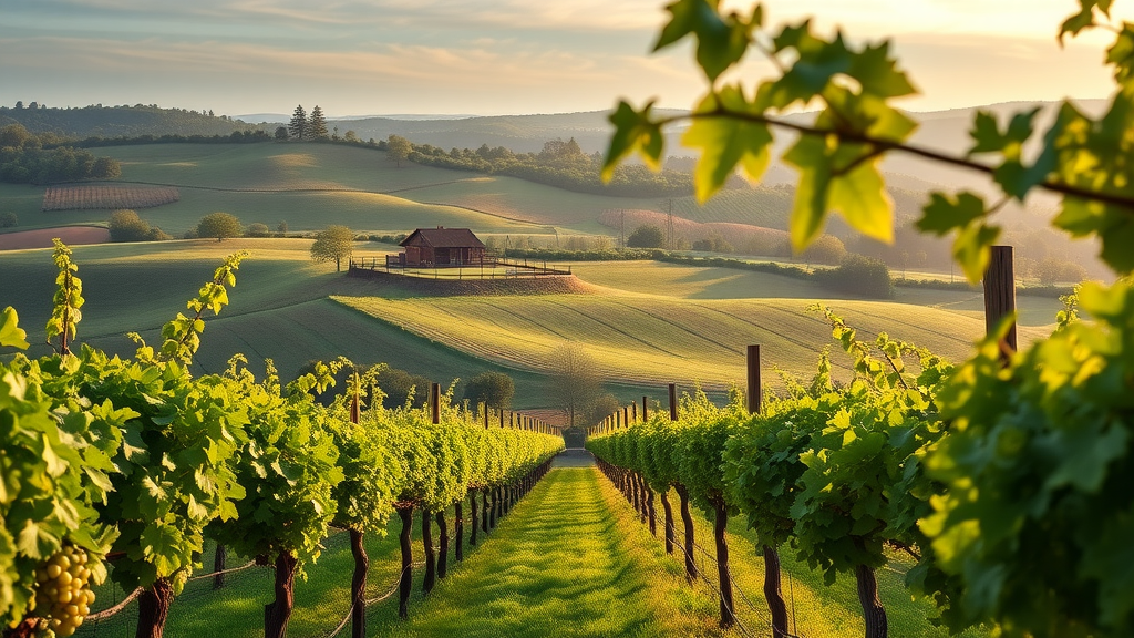 Scenic vineyard illustrating minimal intervention winemaking technique