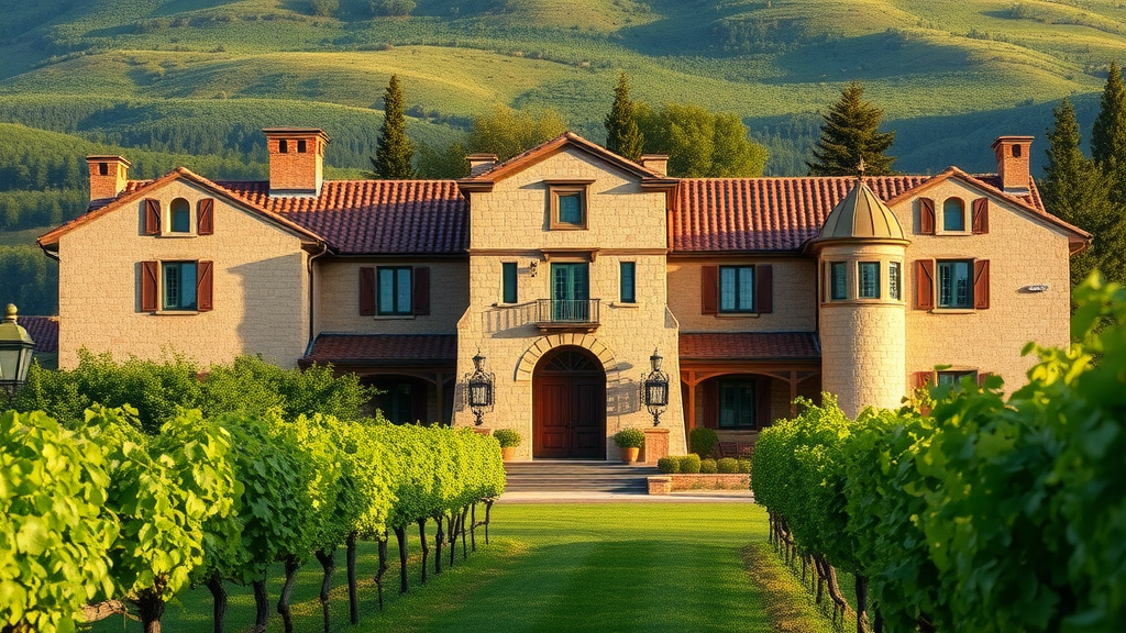 Holman Ranch architecture in lush vineyard estate.