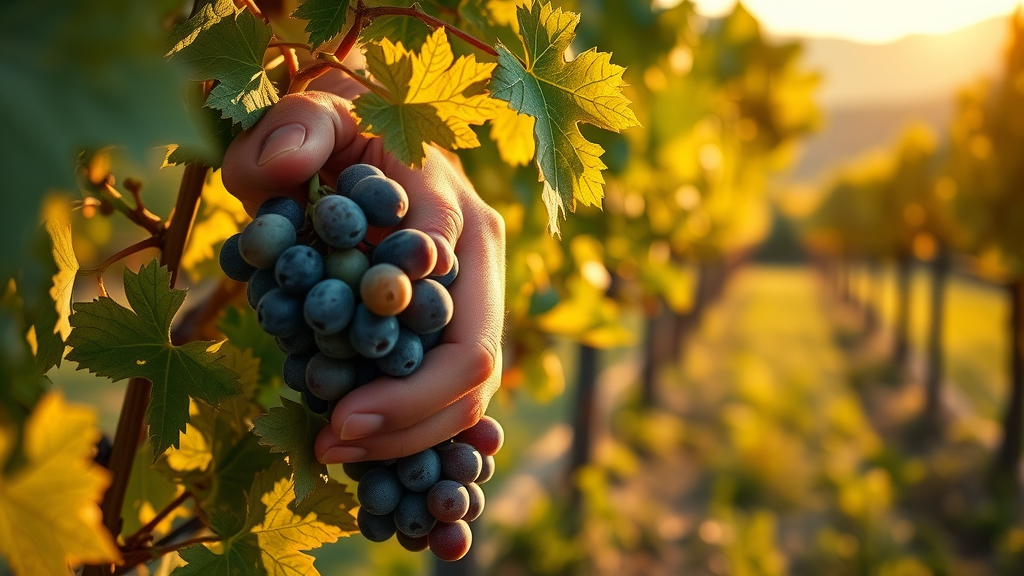 Hand-harvesting grapes for premium red white wines.