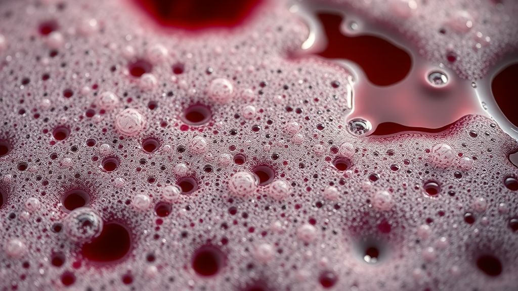 Winemaking process: Fermentation revealing yeast activity on grape juice