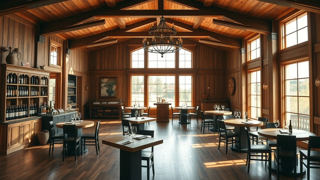 Inviting premium winery tasting room in natural light.