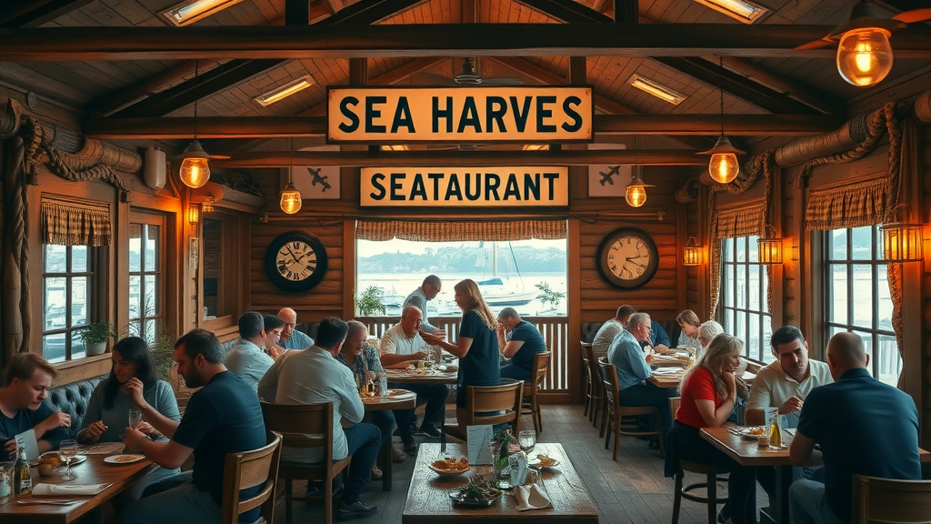Cozy Sea Harvest Restaurant filled with diners.