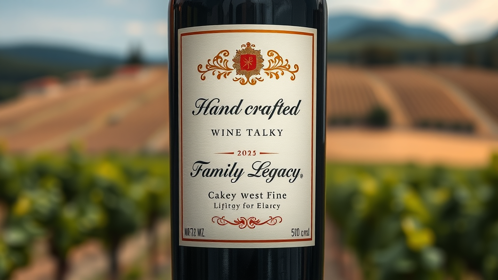 Elegant wine bottle from a boutique winery with vineyard backdrop.