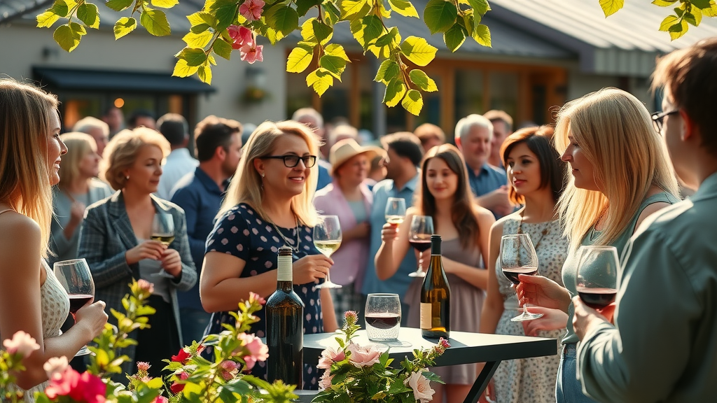 Wine tasting event at Georis Winery's sunlit patio