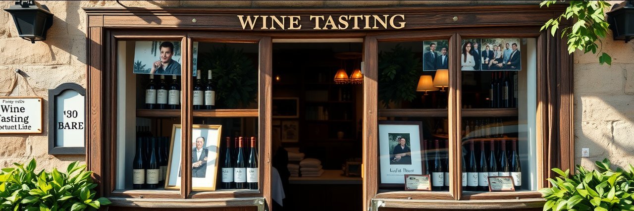 Charming rustic wine tasting shop in winemaking process setting.