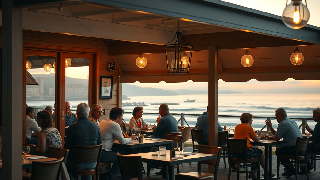 Cozy Monterey restaurant with patrons enjoying meals
