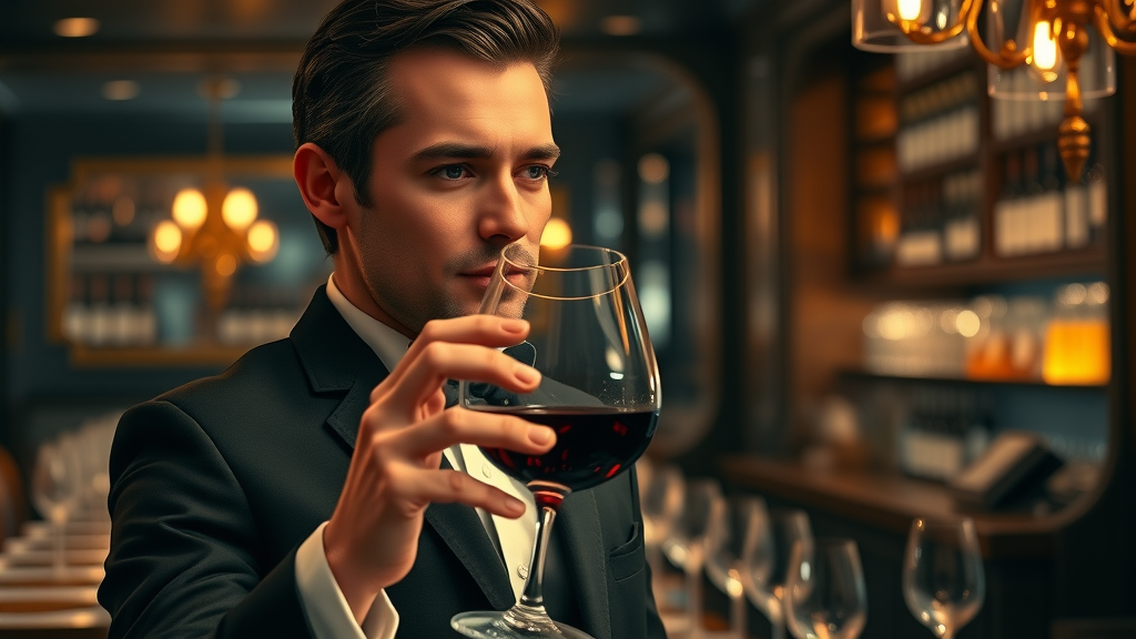 Sommelier savoring premium red white wines.