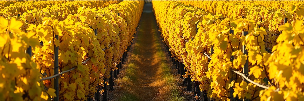 Golden autumn vineyard showcasing minimal intervention winemaking.