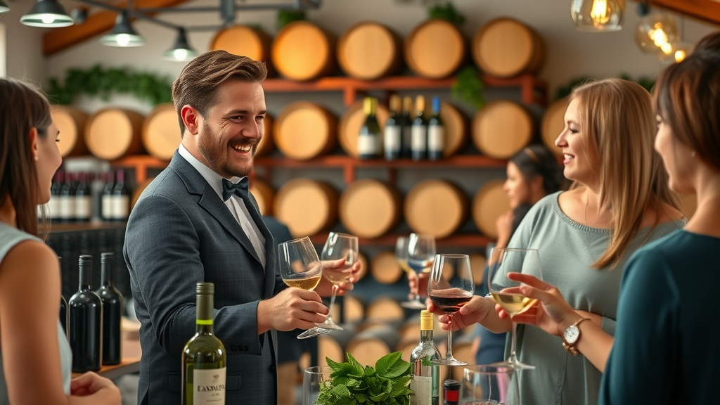 Joyce Winery server presenting sustainable wine options