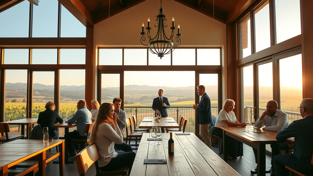 Elegant tasting room reservation enjoyment in a serene vineyard