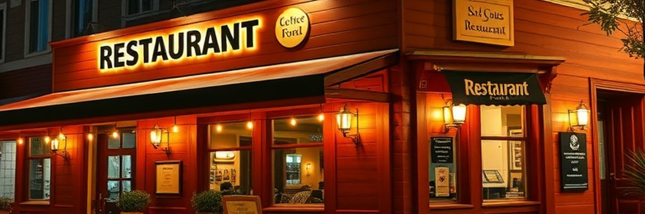 Monterey Restaurant with charming night-time exterior and string lights.