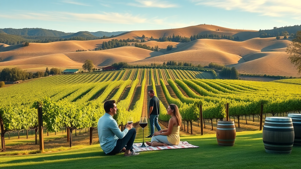 Carmel Valley vineyard with wine lovers enjoying tastings.
